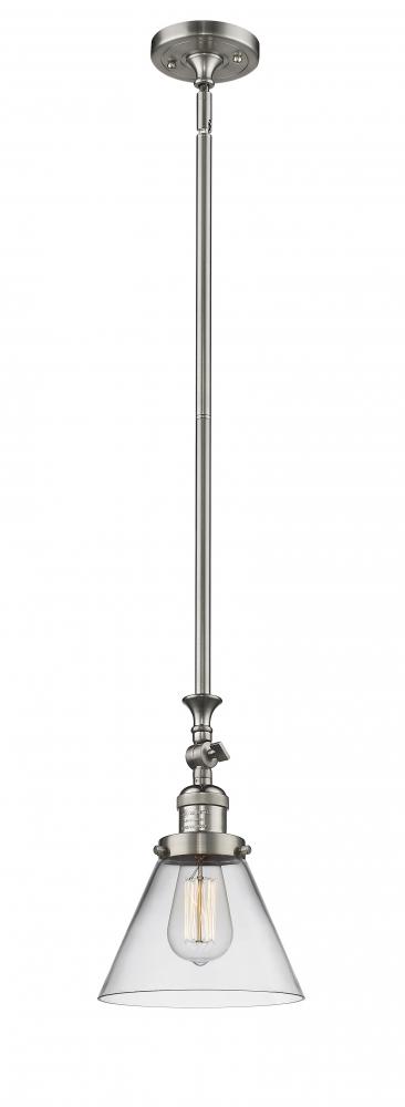 Cone - 1 Light - 8 inch - Brushed Satin Nickel - Stem Hung - Adjustable Mini Pendant