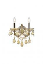 Elegant 2800W2GT-GT/RC - Maria Theresa 2 light Golden Teak Wall Sconce Golden Teak (Smoky) Royal Cut Crystal