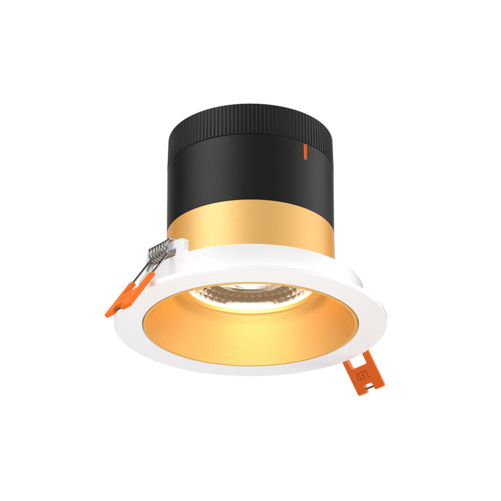 4in Modular Downlight, 5CCT, 35 degree Beam Angle, Regressed, Gold, White Trim