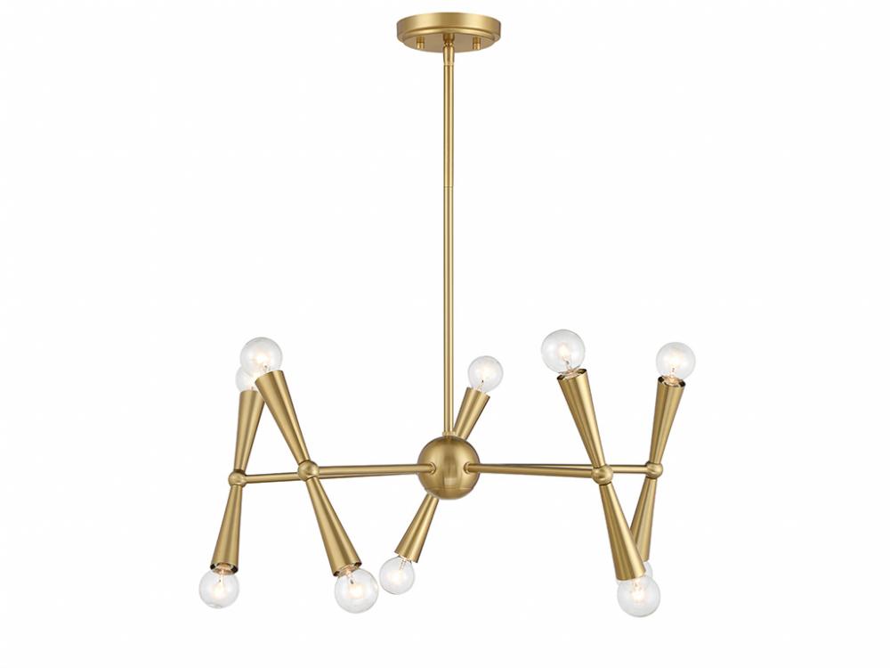 10-Light Chandelier in Natural Brass